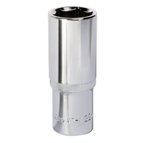 Introducing the Sealey WallDrive® Socket 22mm Deep 1/2"Sq Drive (SP1222D), a fully polished and durable Chrome Vanadium tool with finely engraved text at the base, perfect for any hand tools collection.