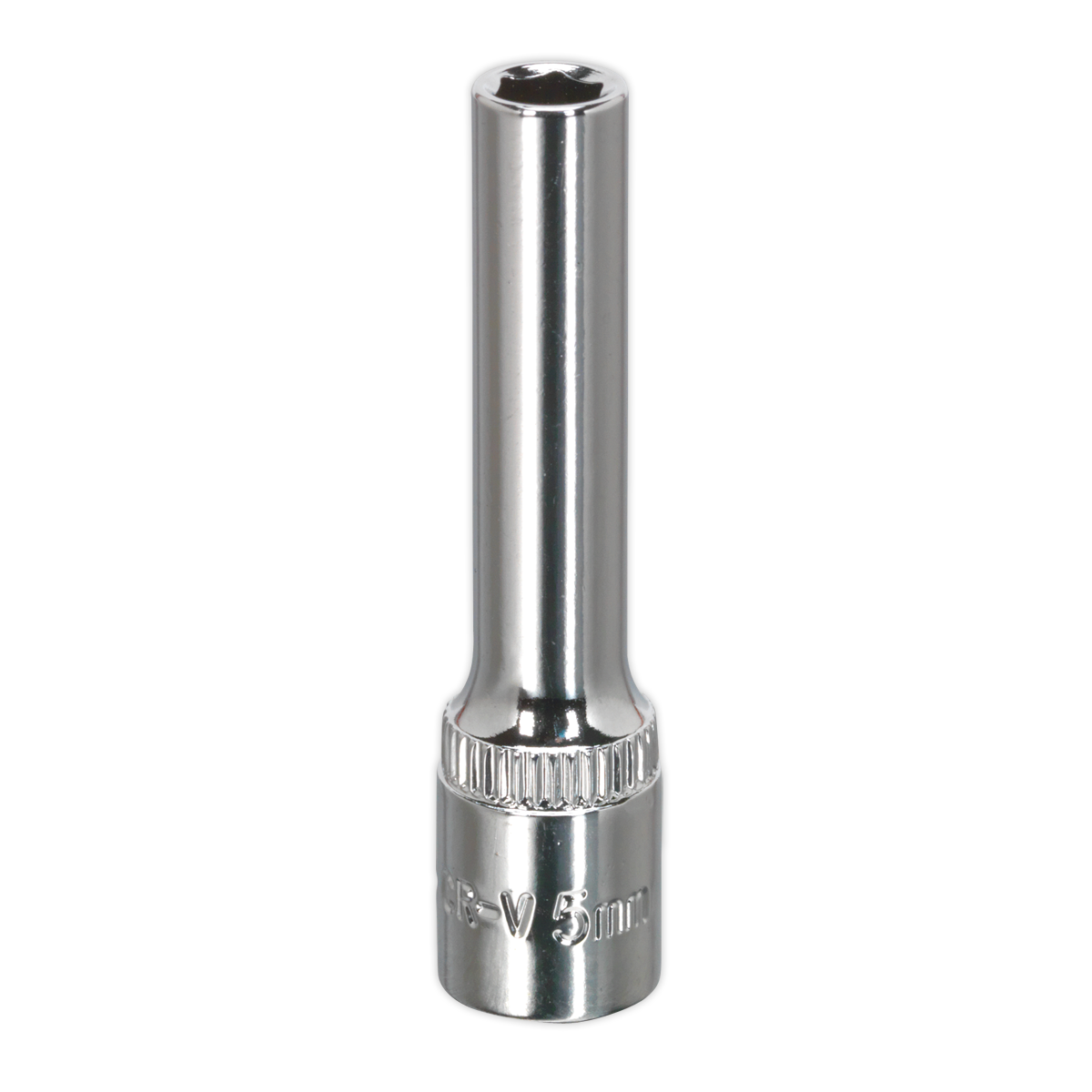 Description: The Sealey WallDrive® Socket 5mm Deep 1/4"Sq Drive Fully Polished - SP1405D, crafted from chrome-vanadium steel, features a square drive end and the WallDrive® socket configuration.