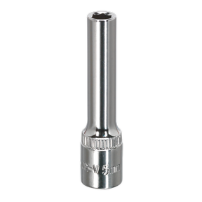 Description: The Sealey WallDrive® Socket 5mm Deep 1/4"Sq Drive Fully Polished - SP1405D, crafted from chrome-vanadium steel, features a square drive end and the WallDrive® socket configuration.