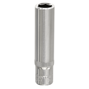 A fully polished WallDrive® socket with a ribbed grip section, marked "Sealey Premier CR-V 8mm" on the lower part and crafted from durable Chrome Vanadium steel by Sealey.