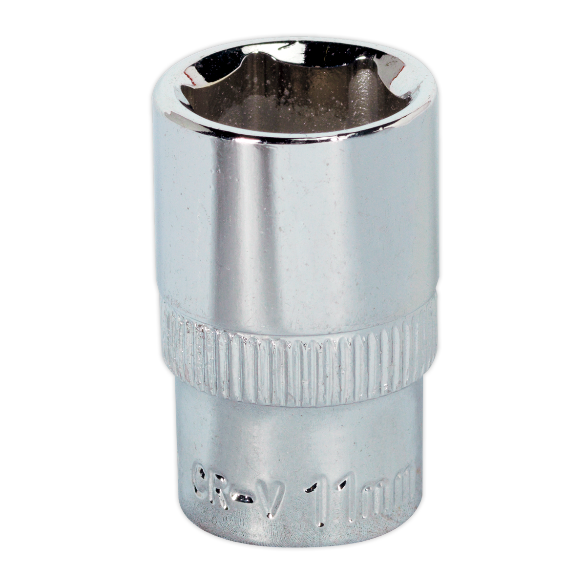 The Sealey WallDrive® Socket 11mm 1/4"Sq Drive Fully Polished - SP1411 features a knurled middle section and a WallDrive® socket configuration for superior grip.