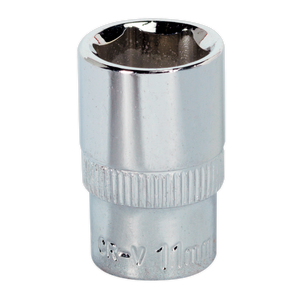 The Sealey WallDrive® Socket 11mm 1/4"Sq Drive Fully Polished - SP1411 features a knurled middle section and a WallDrive® socket configuration for superior grip.