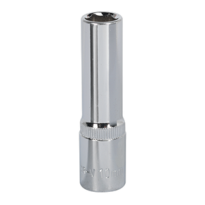 A shiny, Chrome Vanadium steel WallDrive® socket attachment with a 10mm marking from Sealey features the renowned WallDrive® socket configuration and comes fully polished in the model SP3810D.