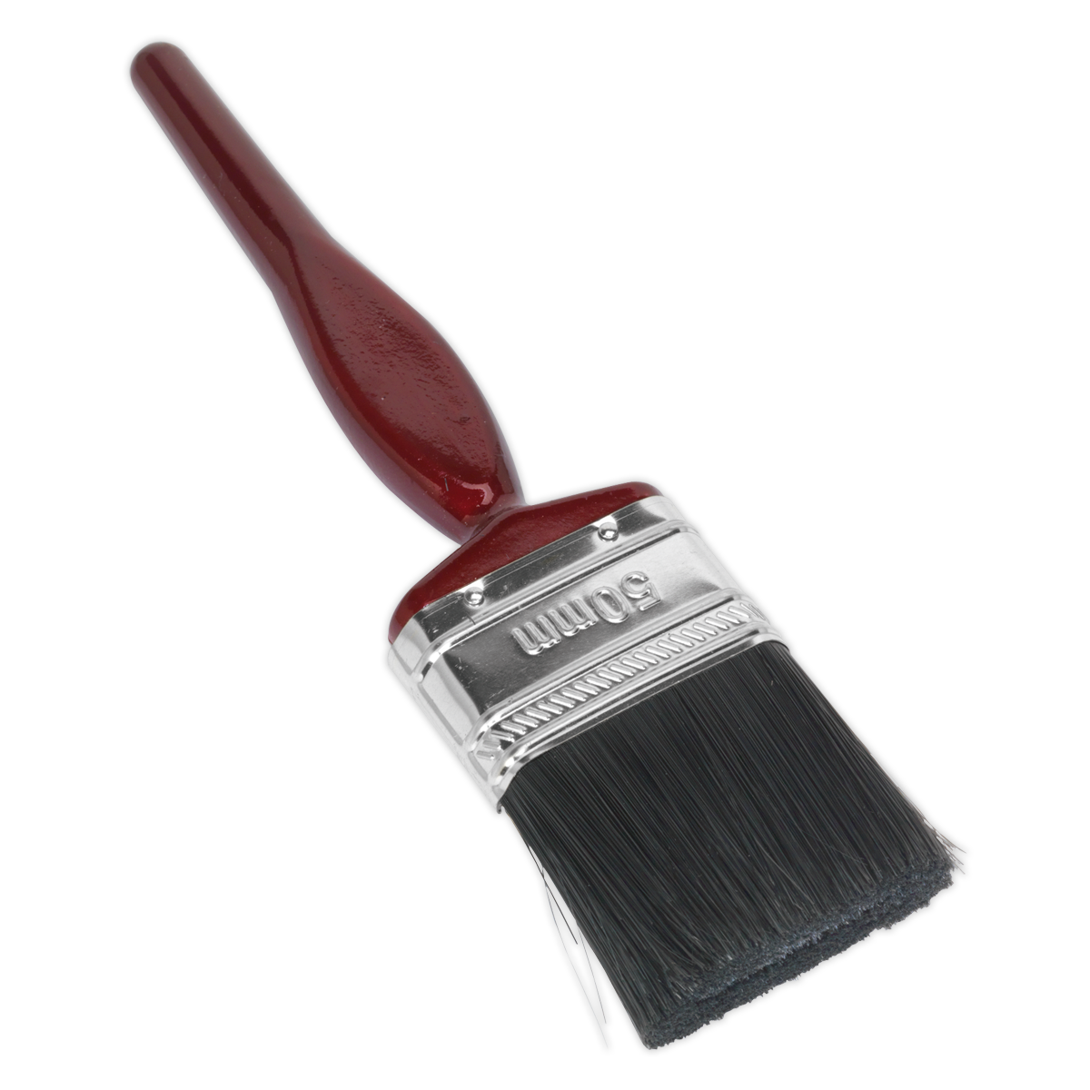 A Sealey Pure Bristle Paint Brush 50mm (Pack of 10 - SPB50S) featuring a maroon handle, pure bristle, and square cut ends.