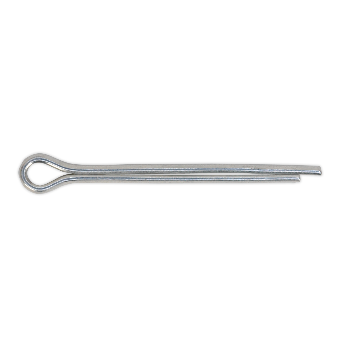 A Sealey Split Pin 2.4 x 38mm with a zinc plated steel looped head and two prongs, available in a pack of 100 - SPI103.