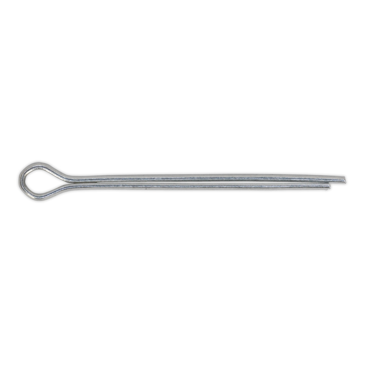 A Split Pin 2.8 x 38mm from Sealey, made from zinc-plated steel, featuring a loop at one end and two parallel prongs at the other.