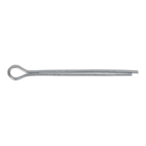 A Split Pin 2.8 x 38mm from Sealey, made from zinc-plated steel, featuring a loop at one end and two parallel prongs at the other.