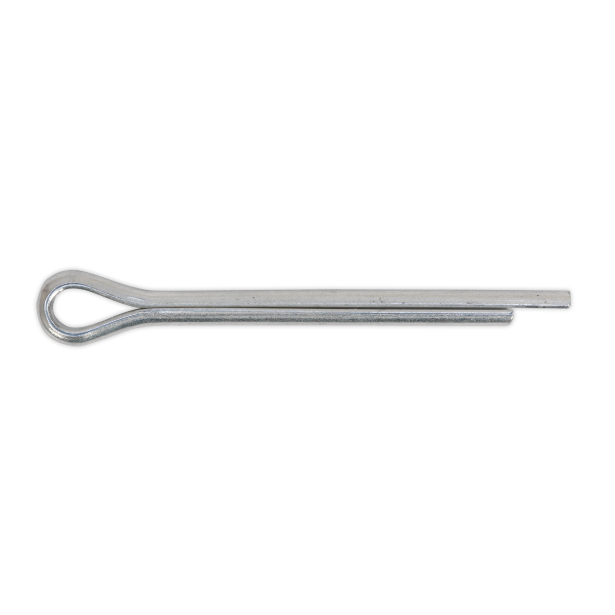 The Sealey Split Pin 4.8 x 51mm, part of the SPI109 pack of 100, is a zinc-plated steel cotter pin bent into a split ring at one end, commonly used to secure bolts and other mechanical parts.