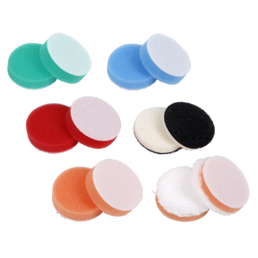 The Polisher Pad Kit Ø40mm - SPK600ACC1 by Sealey is a collection of round, colorful cleaning pads in various textures and sizes, including green, blue, red, black, white, and orange. The pads are arranged in pairs and the assorted pack also includes foam pads that are perfect for polishing tasks.