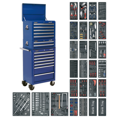 Tool Chest Combination 14 Drawer with Ball-Bearing Slides - Blue & 1179pc Tool Kit - SPTCCOMBO1 - Farming Parts