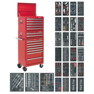 Tool Chest Combination 14 Drawer with Ball-Bearing Slides - Red & 1179pc Tool Kit - SPTCOMBO1 - Farming Parts
