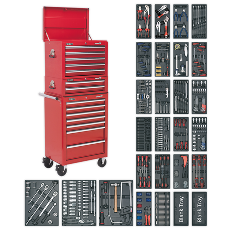 Tool Chest Combination 14 Drawer with Ball-Bearing Slides - Red & 1179pc Tool Kit - SPTCOMBO1 - Farming Parts