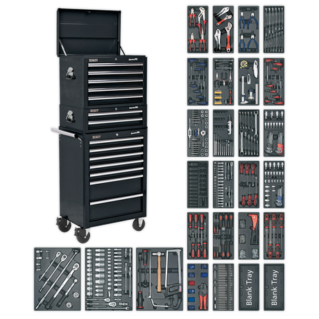 Tool Chest Combination 14 Drawer with Ball-Bearing Slides - Black & 1179pc Tool Kit - SPTCOMBO2 - Farming Parts