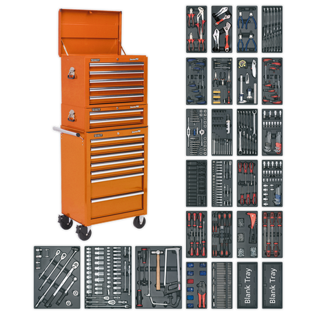 Tool Chest Combination 14 Drawer with Ball-Bearing Slides - Orange & 1179pc Tool Kit - SPTOCOMBO1 - Farming Parts
