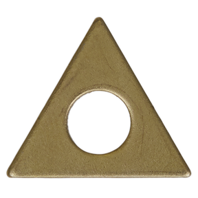 The SR2000.TW pack of 10 Triangle Washers by Sealey is a set of bronze-colored, equilateral triangular objects with circular holes in the center.