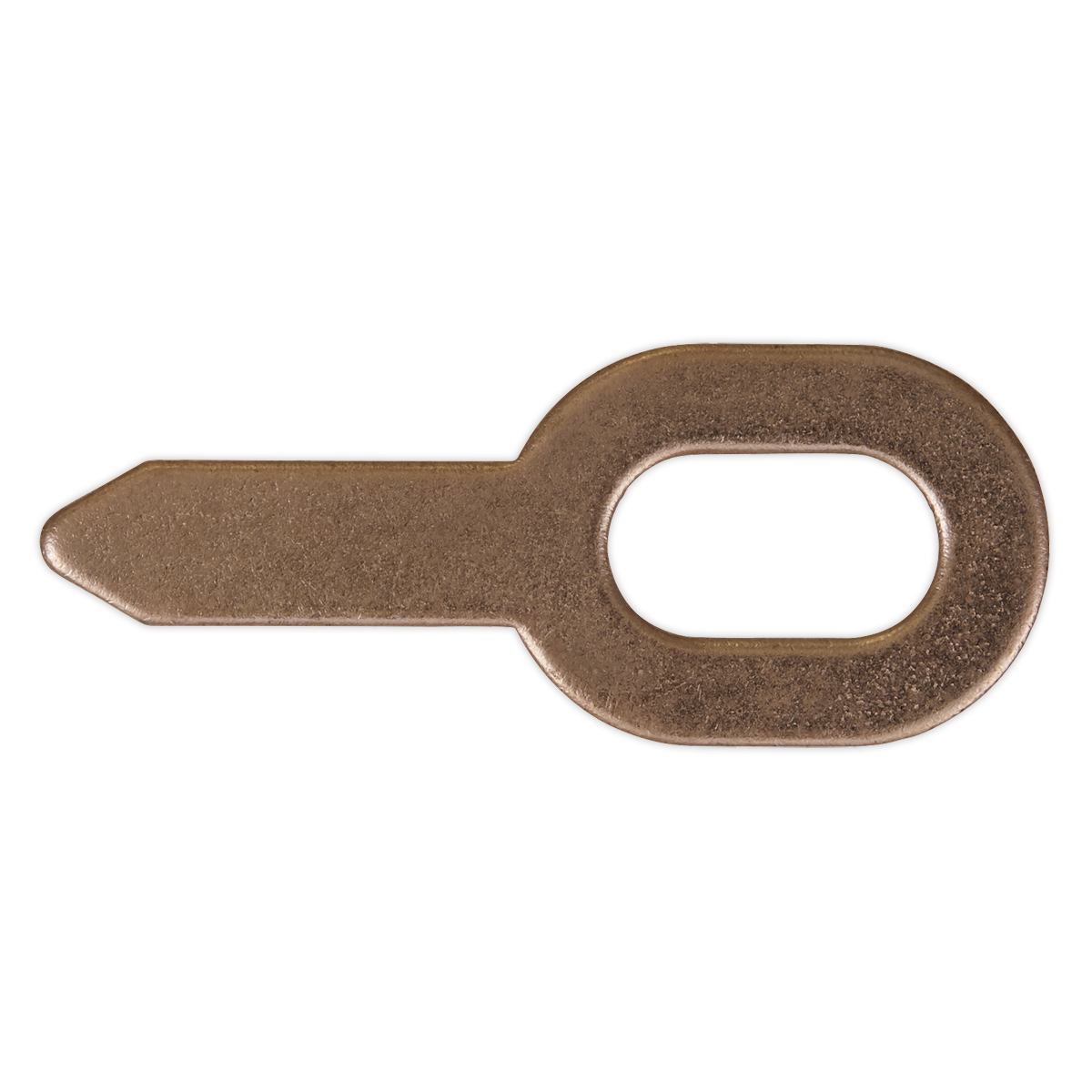 A metal, key-shaped object with a rounded head and an oblong cutout in the center, the Sealey Tabs for SR2000 Pack of 10 (Model No. SR2000.T), designed for intricate precision.