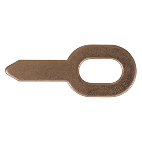 A metal, key-shaped object with a rounded head and an oblong cutout in the center, the Sealey Tabs for SR2000 Pack of 10 (Model No. SR2000.T), designed for intricate precision.
