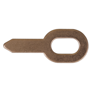 A metal, key-shaped object with a rounded head and an oblong cutout in the center, the Sealey Tabs for SR2000 Pack of 10 (Model No. SR2000.T), designed for intricate precision.