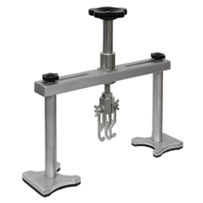 The Sealey Stud Welding Puller - SR2000P, featuring a T-shaped frame, adjustable legs, and two hook arms designed to remove gears, bearings, or pulleys from shafts, is shown on a white background.