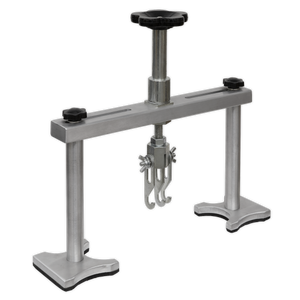 The Sealey Stud Welding Puller - SR2000P, featuring a T-shaped frame, adjustable legs, and two hook arms designed to remove gears, bearings, or pulleys from shafts, is shown on a white background.