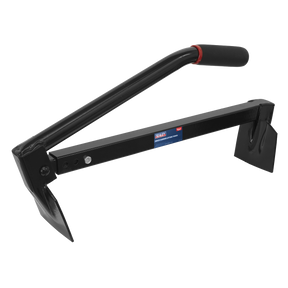 The Sealey Brick Carrier Lifting Tongs - SR702, featuring a padded grip and labeling, is a professional-grade tool designed for lifting bricks, making it perfect for heavy-duty tasks.