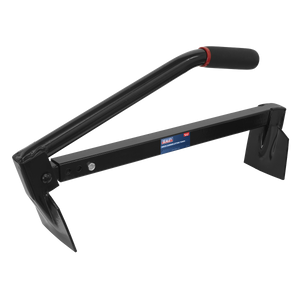 The Sealey Brick Carrier Lifting Tongs - SR702, featuring a padded grip and labeling, is a professional-grade tool designed for lifting bricks, making it perfect for heavy-duty tasks.