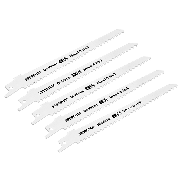 Reciprocating Saw Blade Wood & Nail 150mm 6tpi - Pack of 5 - SRBR611DF - Farming Parts