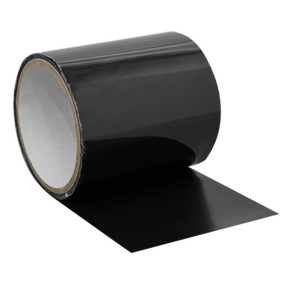 A roll of Sealey Seal & Repair Tape 1.5m x 100mm - SRT150, in black, partially unrolled on a white background.