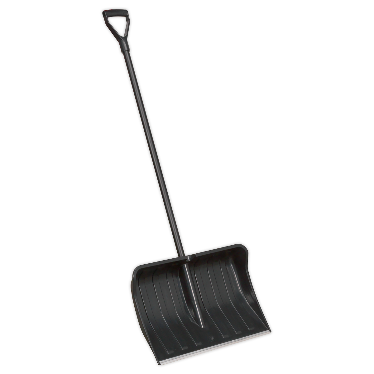 The Sealey Snow Shovel 545mm - SS06 features a lightweight design with a black, wide, flat blade and a D-handle at the end of its durable forged metal shaft.