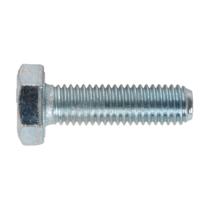 The HT Setscrew M10 x 35mm 8.8 Zinc from Sealey, featuring a fully threaded design and robust metal hex head, guarantees durability and strength. It is available in packs of 25 under product code SS1035.