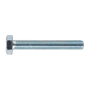 Image of a Sealey HT Setscrew M10 x 70mm 8.8 Zinc Pack of 25 - SS1070, featuring a fully threaded shaft and made from high tensile strength steel, shown against a white background.