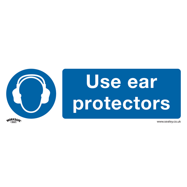 Mandatory Safety Sign - Use Ear Protectors - Self-Adhesive Vinyl - Pack of 10 - SS10V10 - Farming Parts