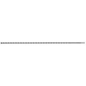 A long, gray, twisted Straight Shank Rotary Impact Drill Bit Ø10 x 600mm - SS10X600 from Sealey, designed for general-purpose drilling. It features a narrow, smooth shaft on one end and a cutting tip on the other, making it perfect for use with a 1/2" chuck.