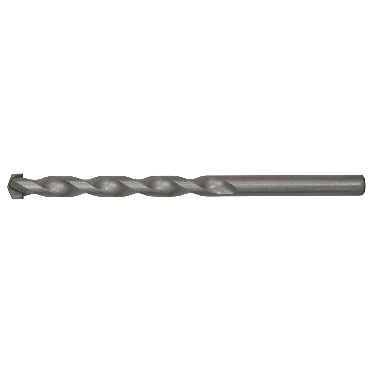 The Sealey Straight Shank Rotary Impact Drill Bit Ø11 x 150mm - SS11X150 features a silver-colored finish, a pointed tip, and a spiral groove along its shaft, making it ideal for general-purpose drilling in various materials.