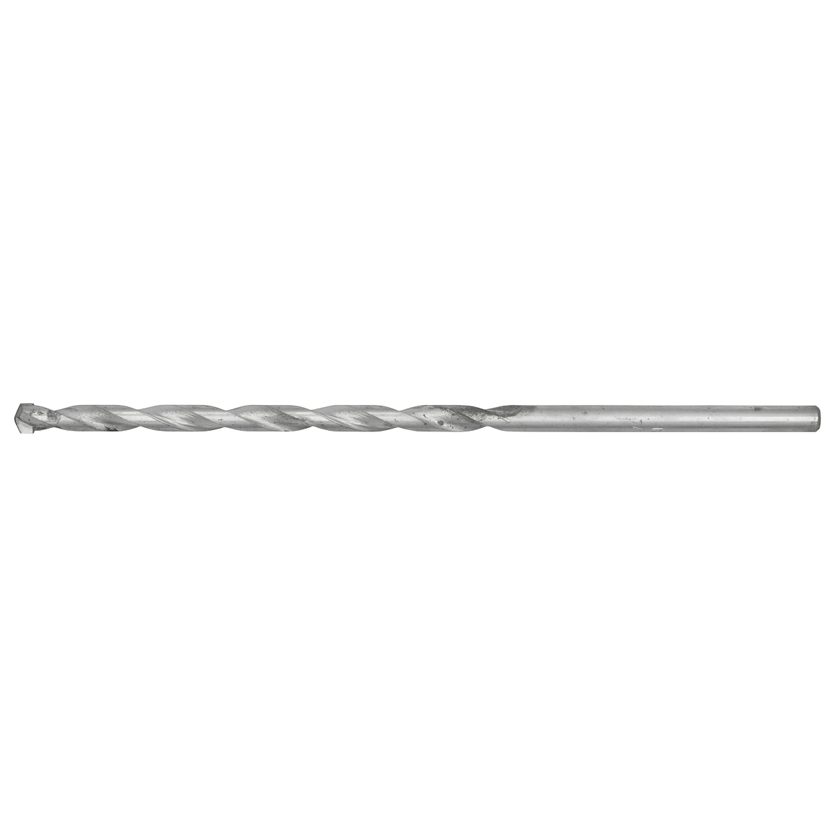 The Sealey Straight Shank Rotary Impact Drill Bit Ø11 x 300mm - SS11X300, featuring a twisted fluted design and pointed tip suitable for general-purpose drilling into masonry materials, is displayed on a white background.