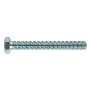 A close-up view of a Sealey HT Setscrew M12 x 100mm 8.8 Zinc Pack of 10 (SS12100) with a threaded shaft on a white background.