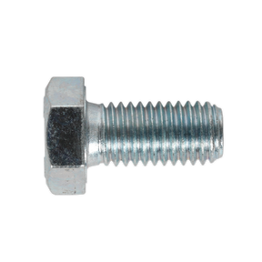 A Sealey HT Setscrew M12 x 25mm 8.8 Zinc bolt with a metallic finish, featuring threads along its shaft; crafted from high tensile steel and isolated on a white background.