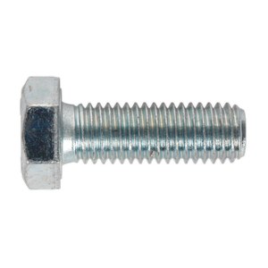 A side view of the Sealey HT Setscrew M12 x 35mm 8.8 Zinc Pack of 25 (SS1235), highlighting its impressive high tensile strength and hexagonal head, fully threaded and zinc-plated.