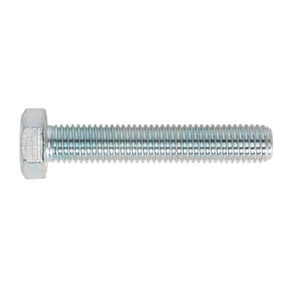 A single HT Setscrew M14 x 80mm 8.8 Zinc from a pack of 10, manufactured by Sealey, featuring a high tensile strength grade 8.8 threaded body, is shown against a white background.