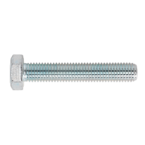 A single HT Setscrew M14 x 80mm 8.8 Zinc from a pack of 10, manufactured by Sealey, featuring a high tensile strength grade 8.8 threaded body, is shown against a white background.