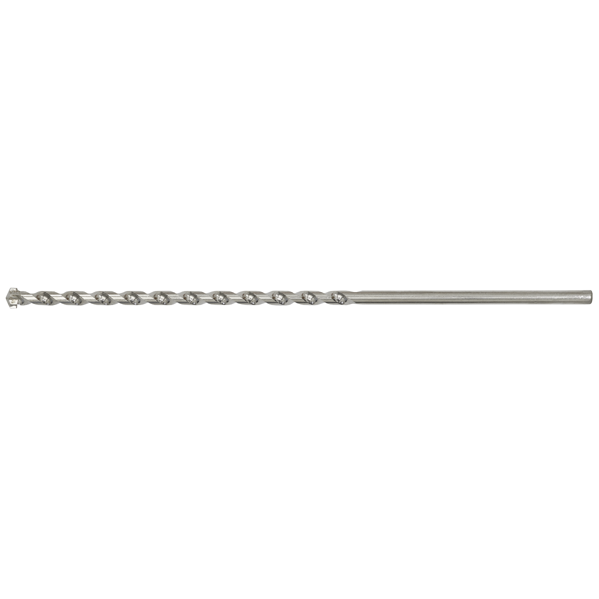 The Sealey Straight Shank Rotary Impact Drill Bit SS15x400, with a diameter of 15mm and a length of 400mm, is a long, metallic, spiral drill bit featuring a sharp tip. It is designed for general-purpose drilling into materials such as wood or masonry and is ideal for use with a 1/2" chuck.