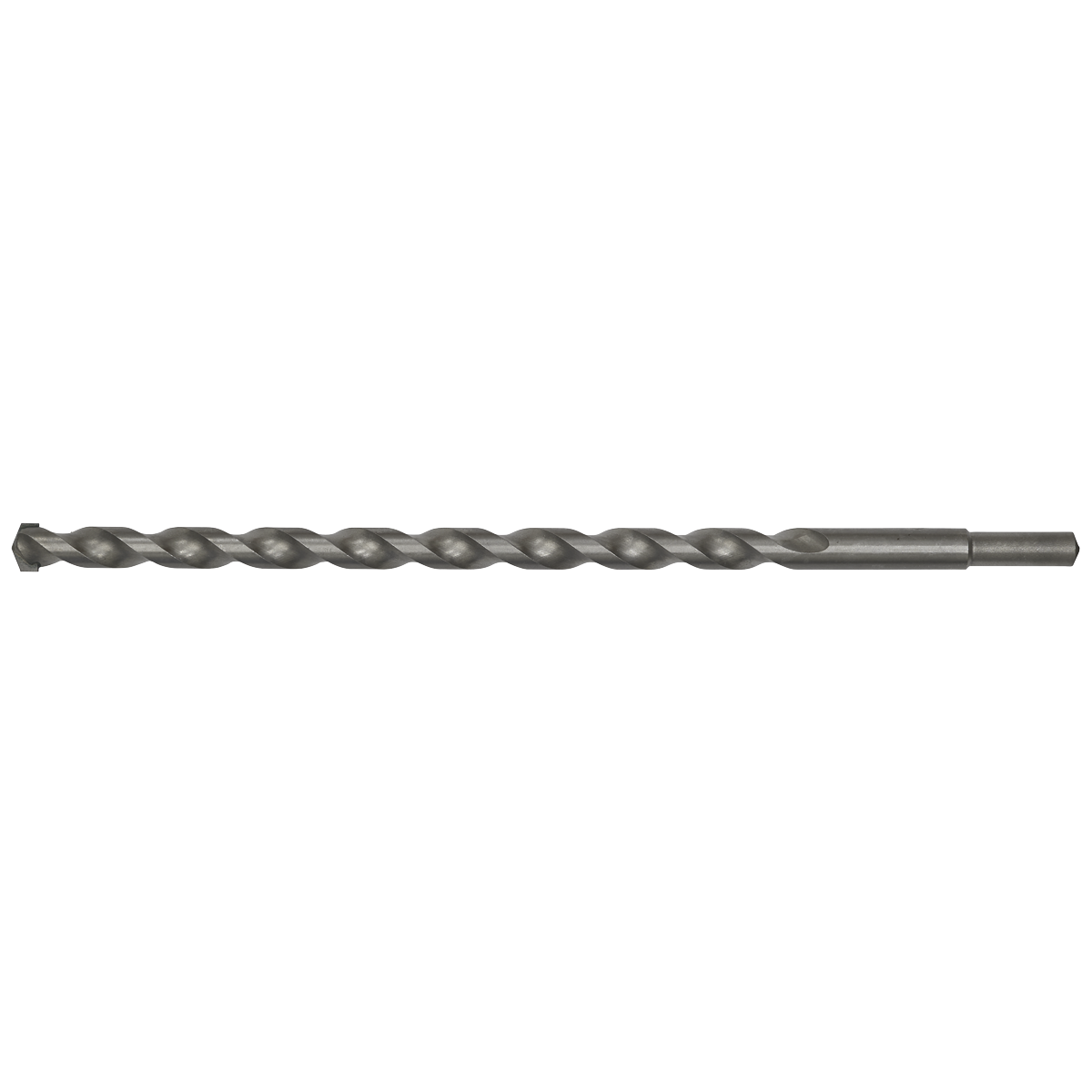 The Sealey Straight Shank Rotary Impact Drill Bit Ø16 x 300mm - SS16x300, featuring a twisted design and a flat end, ideal for general-purpose drilling, is pictured against a plain white background.