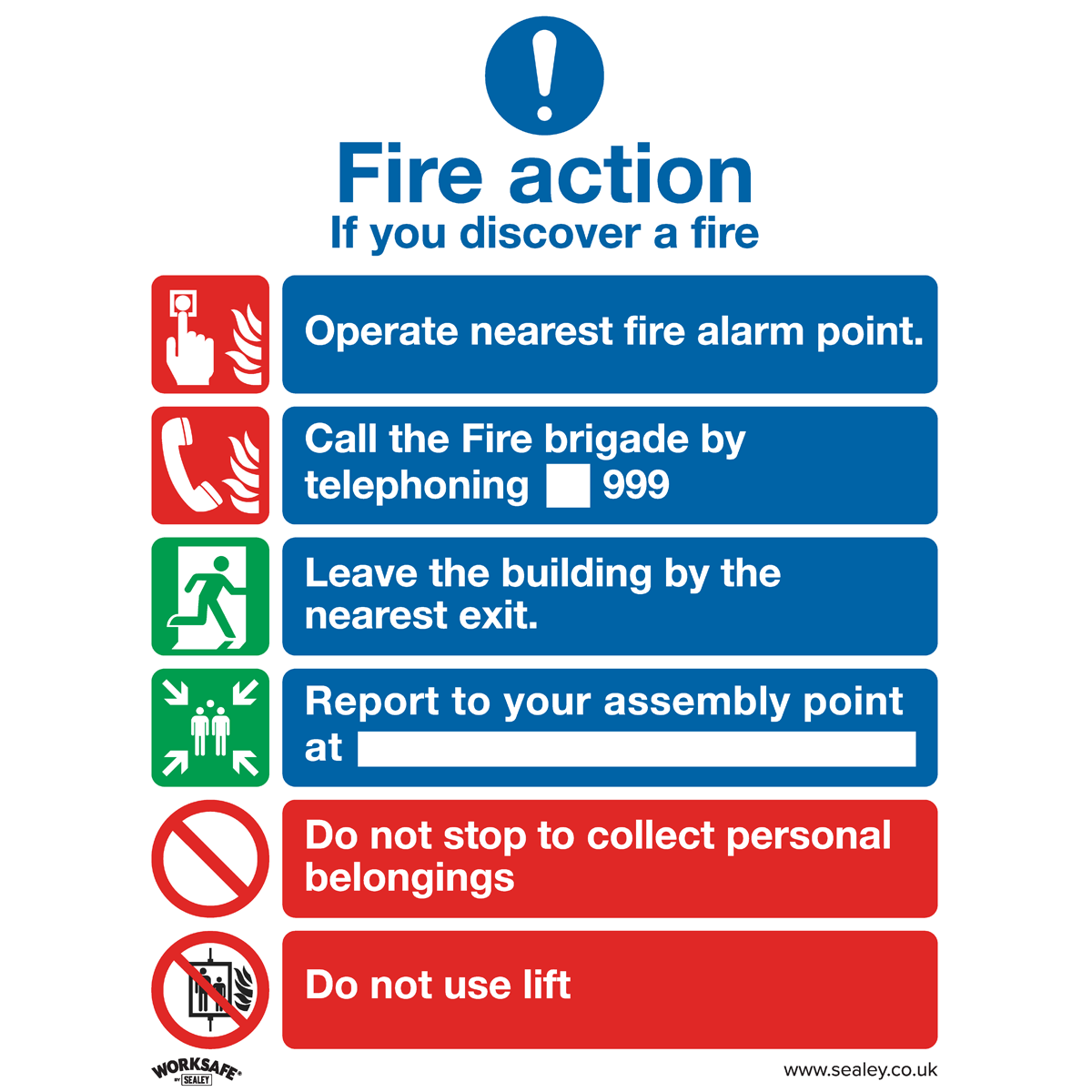 Safe Conditions Safety Sign - Fire Action With Lift - Self-Adhesive Vinyl - SS19V1 - Farming Parts