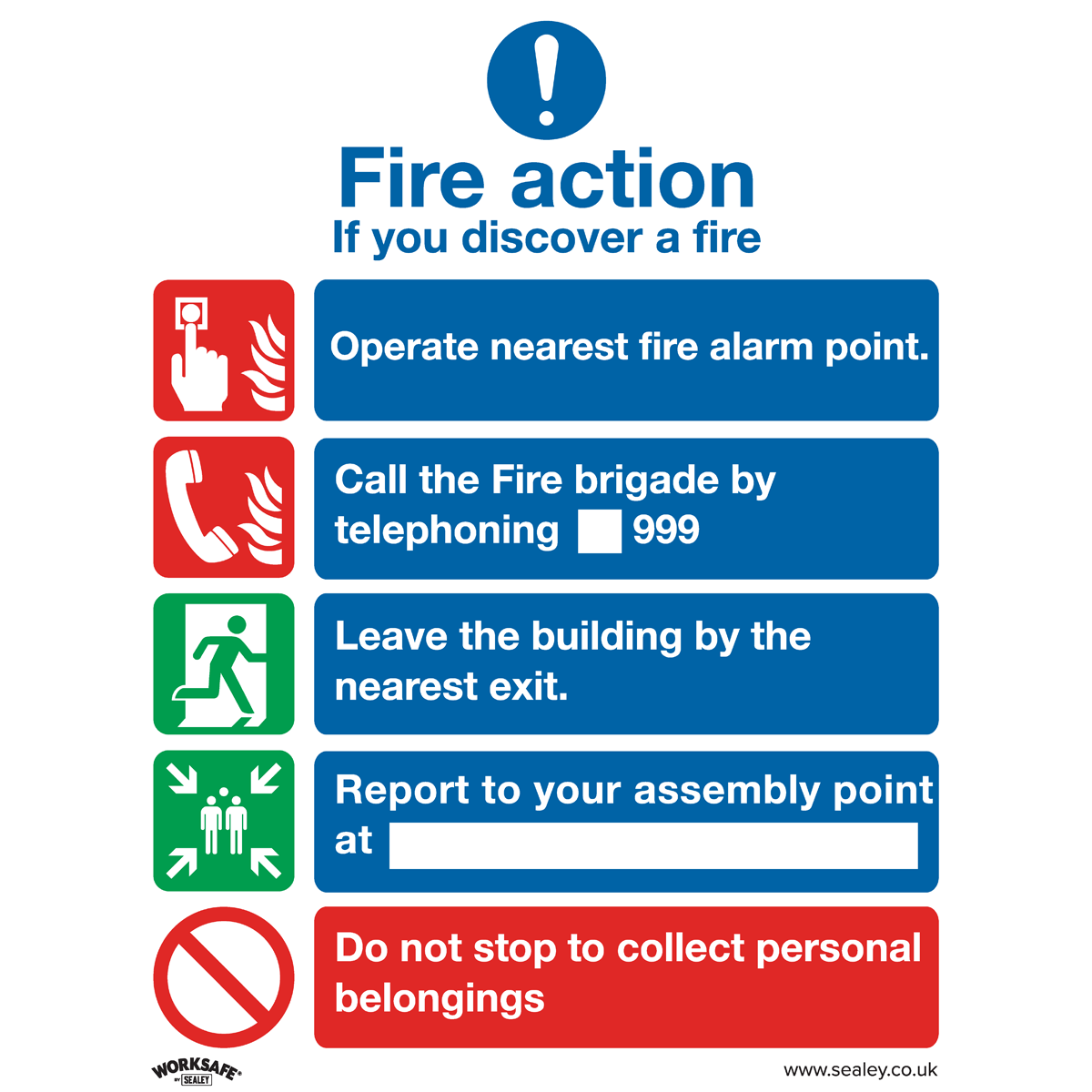 Safe Conditions Safety Sign - Fire Action Without Lift - Self-Adhesive Vinyl - Pack of 10 - SS20V10 - Farming Parts