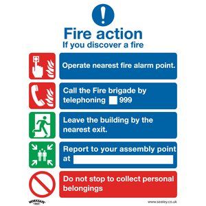 Safe Conditions Safety Sign - Fire Action Without Lift - Self-Adhesive Vinyl - Pack of 10 - SS20V10 - Farming Parts