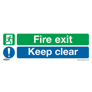 Safe Conditions Safety Sign - Fire Exit Keep Clear (Large) - Self-Adhesive Vinyl - Pack of 10 - SS32V10 - Farming Parts