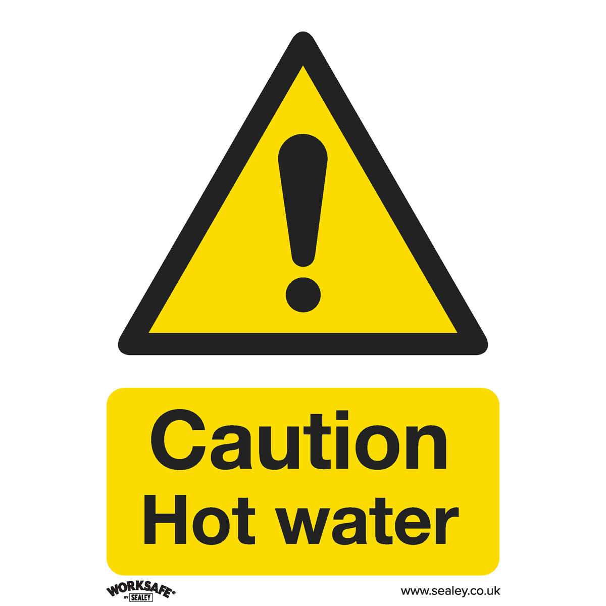 Warning Safety Sign - Caution Hot Water - Self-Adhesive Vinyl - Pack of 10 - SS38V10 - Farming Parts