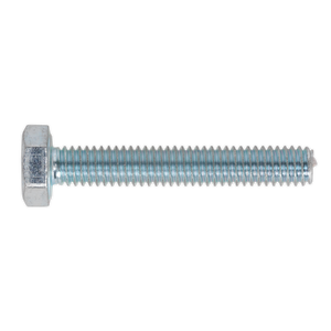 Image of a single HT Setscrew M4 x 25mm 8.8 Zinc from Sealey (Pack of 50 - SS425) with a silver metallic finish on a white background.