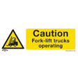 Warning Safety Sign - Caution Fork-Lift Trucks - Rigid Plastic - SS44P1 - Farming Parts