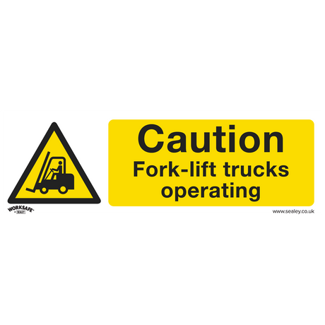 Warning Safety Sign - Caution Fork-Lift Trucks - Self-Adhesive Vinyl - Pack of 10 - SS44V10 - Farming Parts